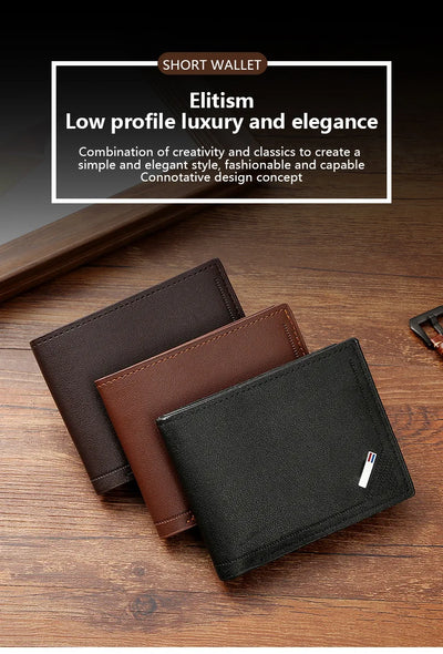 Men's Short Leather Slim Wallets Business Man Money Clip Credit Card Holder Purse Thin Minimalist Bifold Wallet - Smarsty