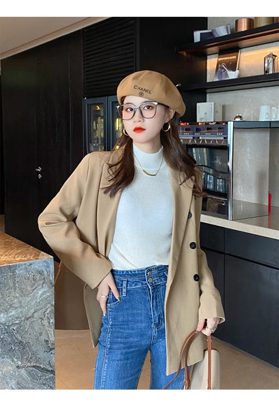 Autumn Winter Mock Neck Women Sweater Vintage Basic Solid Knitted Korean Tops Casual Slim Pullover Sweaters Simple Chic Jumpers - Smarsty