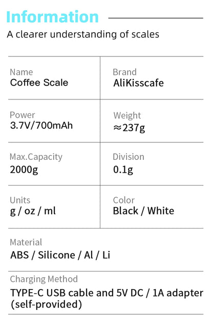 AliKisscafe Coffee Scale Digital Weight Electronic Kitchen Measuring Scales 0.1g High Precision Espresso Accessory Barista Tool