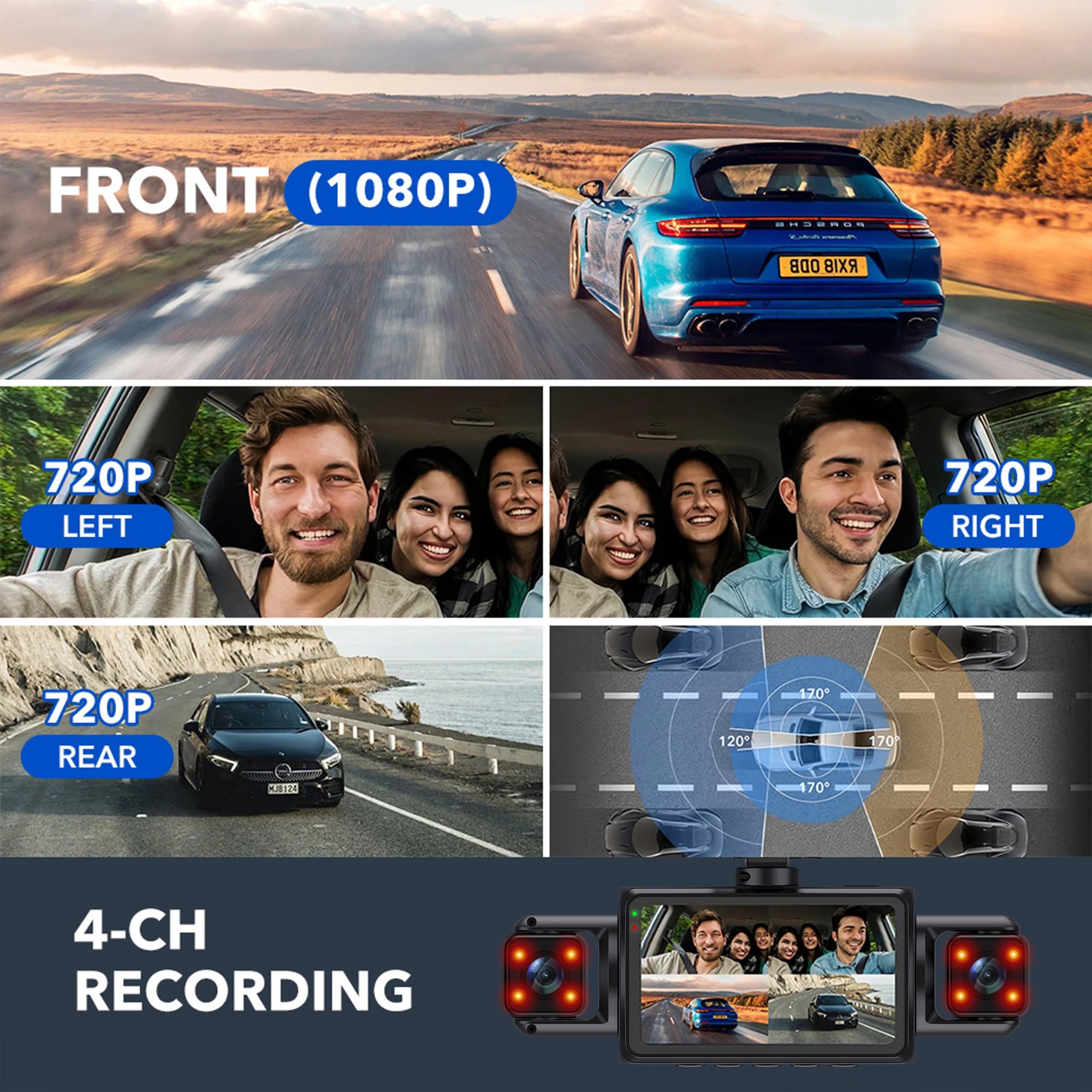 4Channel WiFi Dash Cam Night Vision With Loop Recording - Smarsty