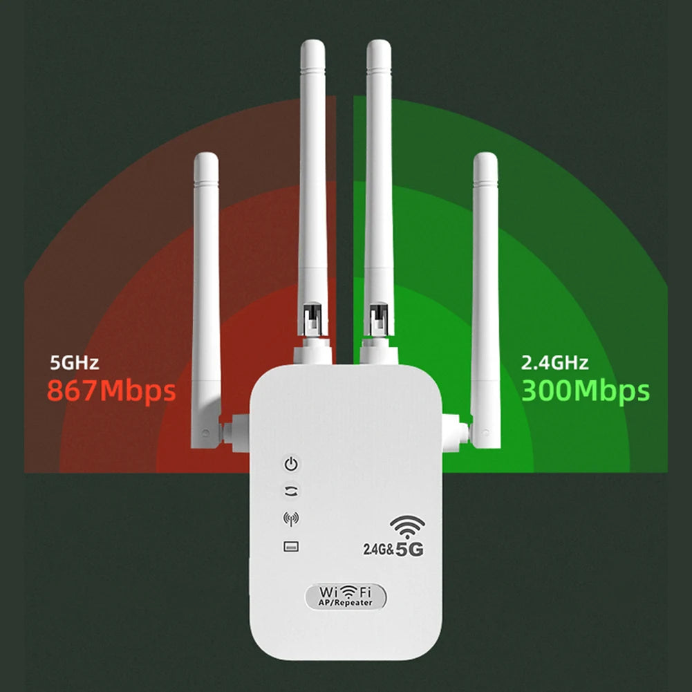 Dual-Band 2.4G 5G WiFi Repeater Signal Booster WiFi Extender 802.11bgn Gigabit Router with WPS EU/US Plug Type WiFi Amplifier