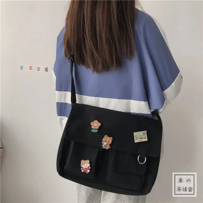 Harajuku Messenger Bag For Girls Durable Canvas School Bag - Smarsty