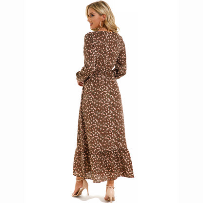 2023 Sping Summer Bohemian Women Maxi Dress Casual Long Sleeve High Waist Beach Woman Chiffon Dresses Floral Vestidoes Mujer New - Smarsty