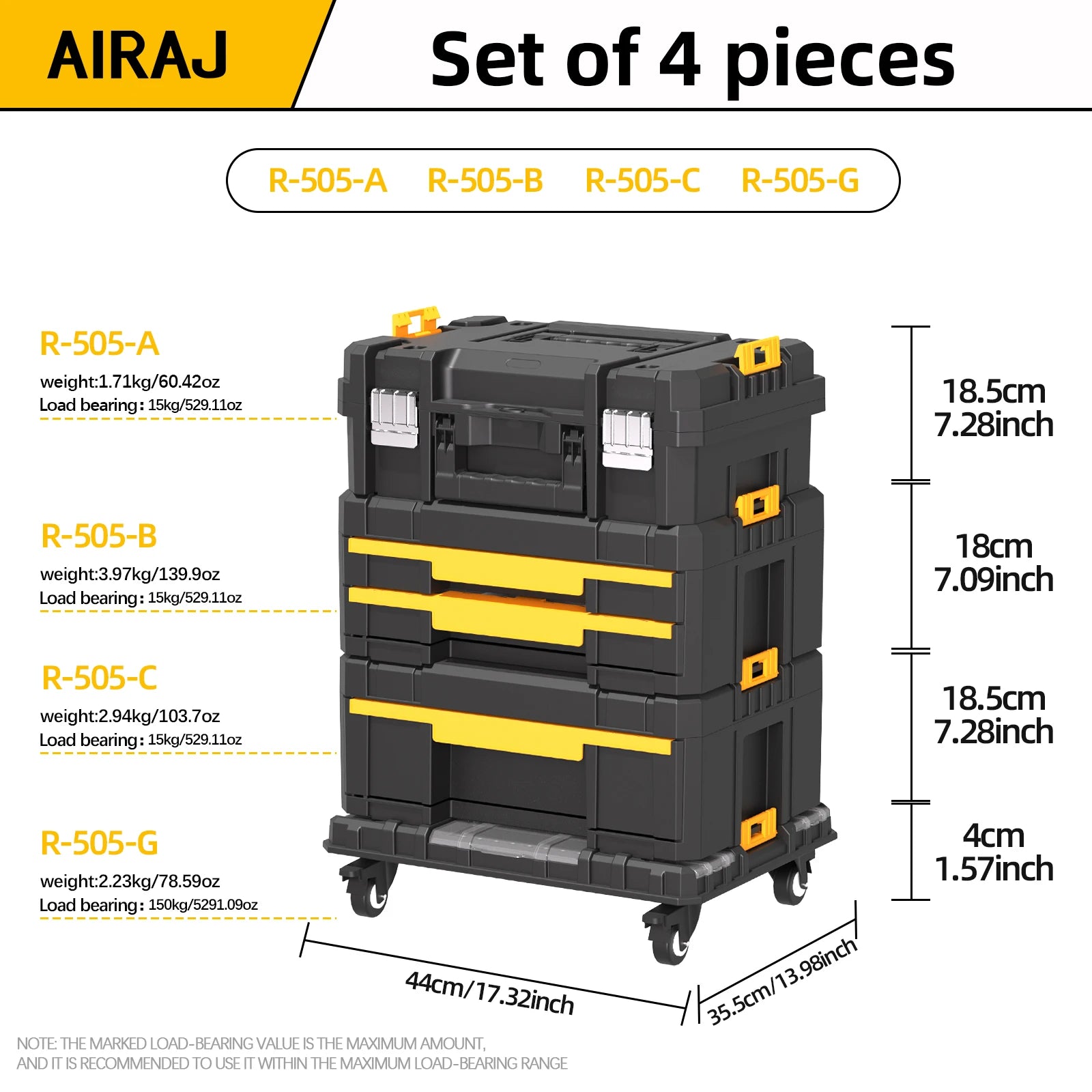 AIRAJ MultiFunctional Tier Stackable Rolling Plastic Portable Folding Tool Storage Box , Suitable for Garage Storage
