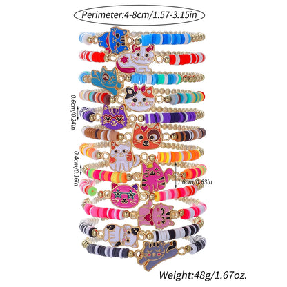 Unicorn Cat Flower Charm Beaded Bracelets Set - Smarsty