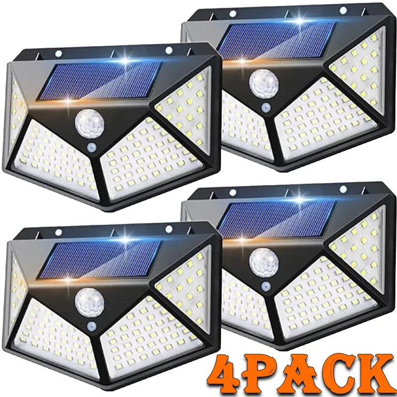 100 LED Solar Wall Lights with Motion Sensor for Outdoor Security - Smarsty