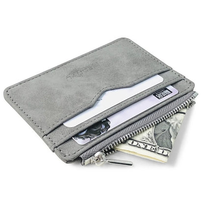 Short Matte Leather Card Wallet - Retro Multi-card Holder with Frosted Fabric, Zipper Bag for Money, New Minimalist Purse