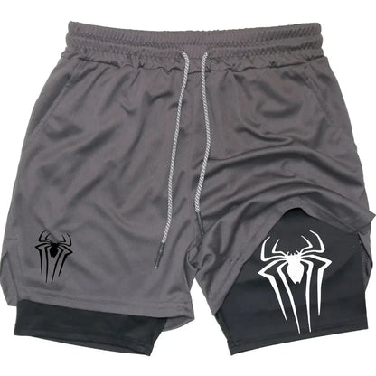 Y2K Performance Shorts Men Spider Printed GYM Casual Sports Compression Shorts Workout Running Mesh 2 In 1 Sport Short Pants - Smarsty
