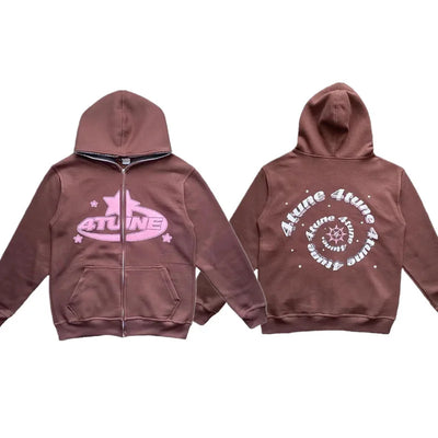 New Clothes Star Letter Print Retro Oversized Hoodie Women Y2K Street Hip-Hop Color Harajuku Casual Zipper Women Sweatshirt - Smarsty