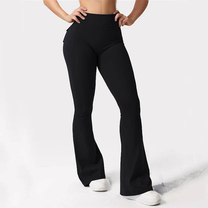Newest Women Wide Leg High Stretch Yoga Leggings Naked Feeling Compression Fitness Workwear with pockets Yoga Pant ﻿ - Smarsty