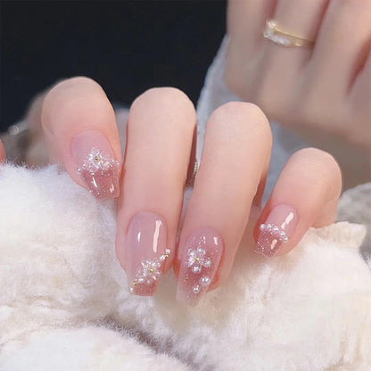 24pcs Pink Crystal Bow Press On Nails for Girls - Smarsty