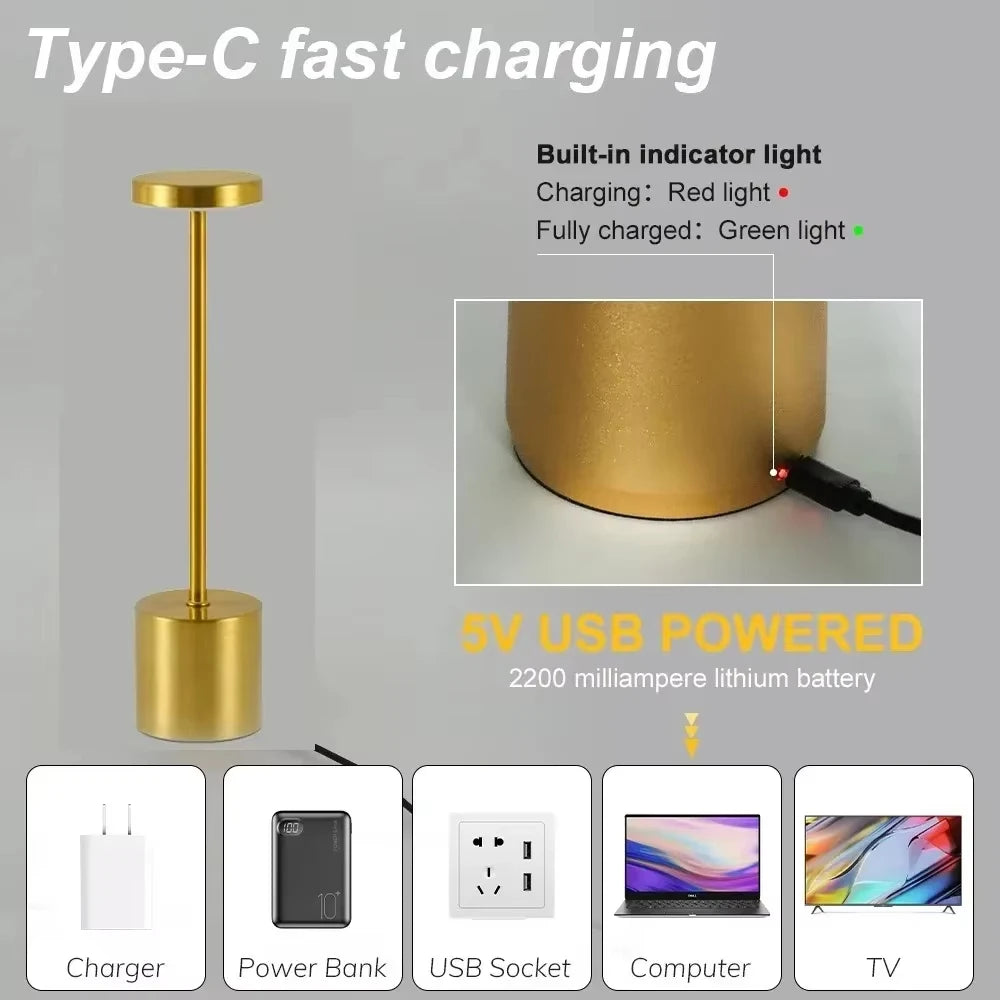 Rechargeable Touch Sensor LED Table Lamp with Adjustable Colors - Smarsty