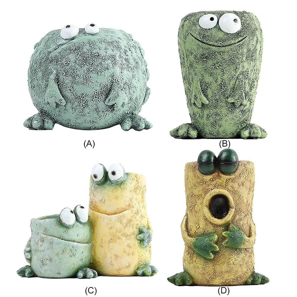 Funny Frog Planter Resin Cartoon Frog Flower Container Cute Frog Succulent Pot Small Frog Planter Ornament for Indoor Plants