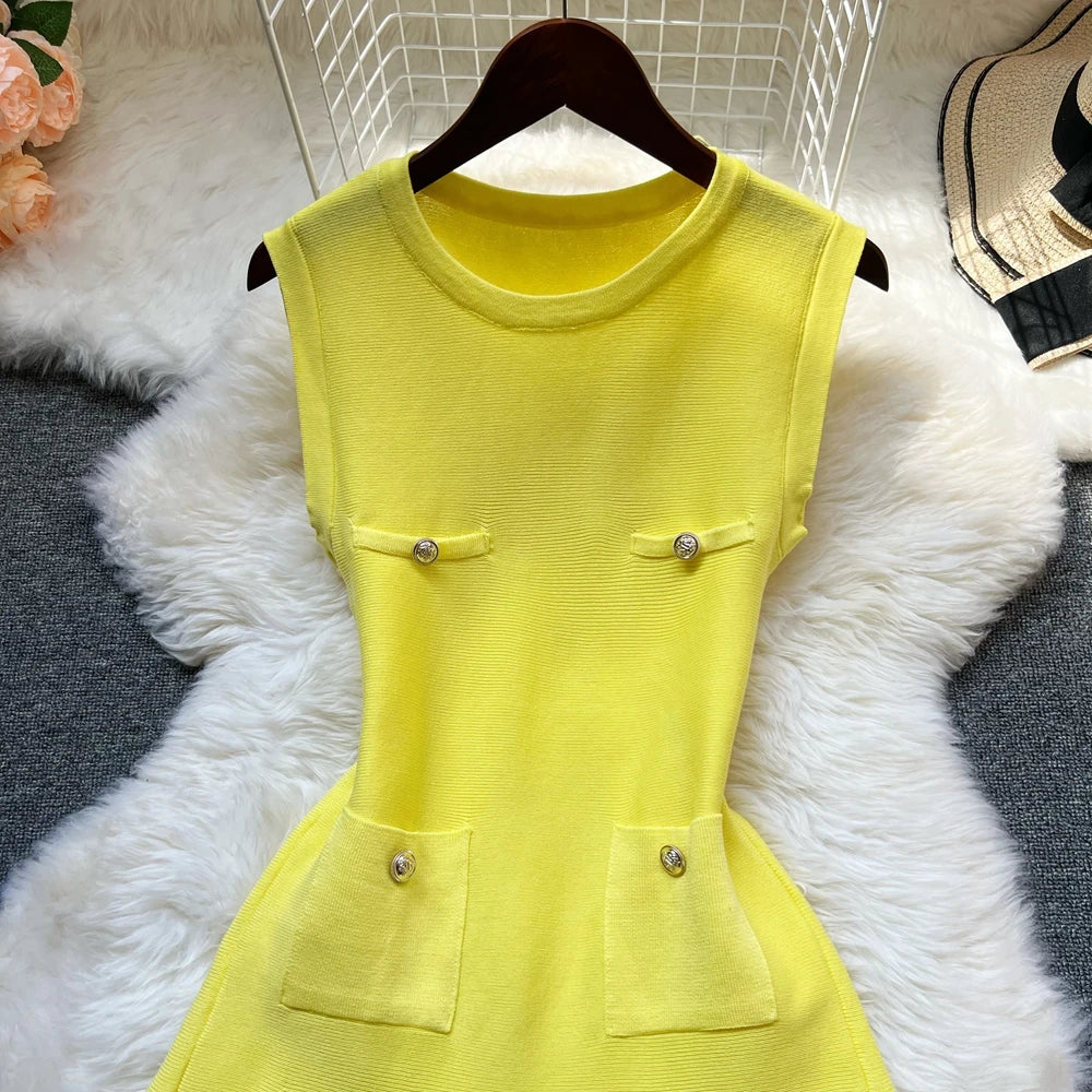 YuooMuoo Chic Fashion 2025 Summer Pleated Short Dress Women O-neck Slim Waist A-line Party Dress Streetwear Lady Outfits Vestido - Smarsty