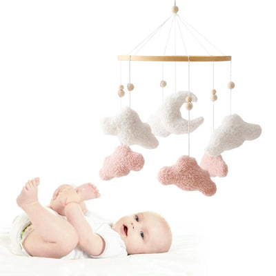 Wooden Crib Mobile Baby Bed Bell Rattle Toy Soft Felt Cartoon Bear Mobile Hanging Newborn Music Box Bed Bell Hanging Bracket Toy by Smarsty