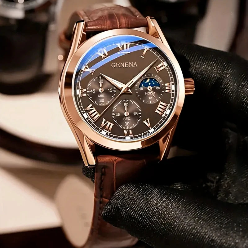 Men's Casual Quartz Watch with Leather Band - Smarsty