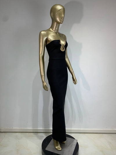 Ladies Women Celebrity Sexy Strapless Backless Black Maxi Long Bodycon Bandage Dress 2025 Elegant Evening Club Party Outfit - Smarsty