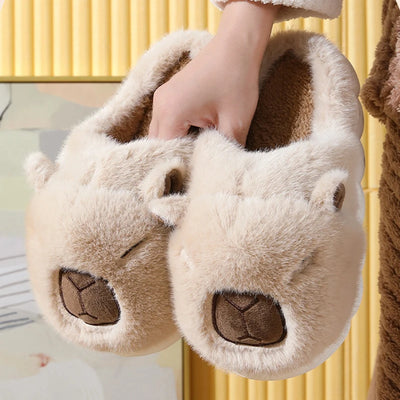 Cute Capybara Cotton Slippers Women Autumn Winter Indoor Soft Sole Warm Fur Slides Woman Comfort Non Slip Home Slippers Female - Smarsty