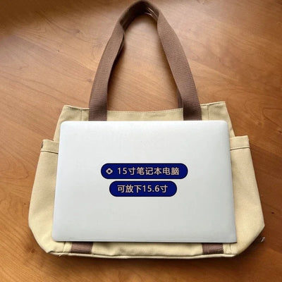 Large Capacity Canvas Tote Shoulder Bag For Work College - Smarsty