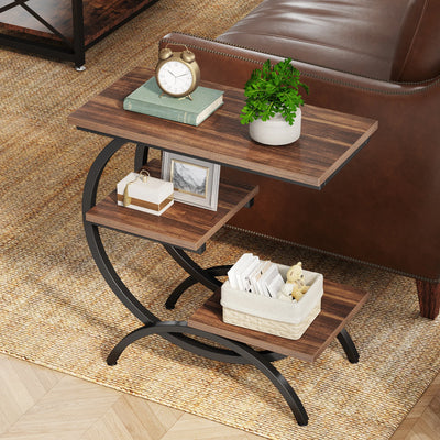 Tribesigns C-Shaped End Table, Industrial 3-Tier Small Table for Couch, Wood Bedside Table Snack Table with Storage Shelves - Smarsty
