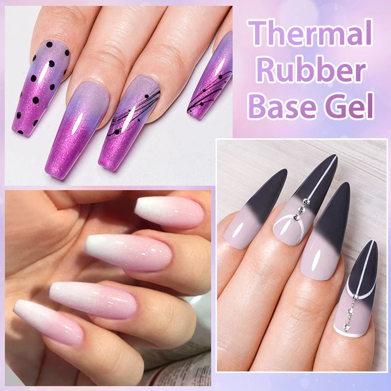 Auroras Thermal Rubber Base Gel Nail Polish Long Lasting Glitter - Smarsty