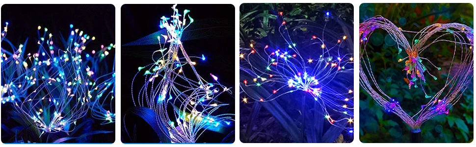 4 Pack Solar Firework String Lights - IP65 Waterproof 8 Modes w/Remote, Outdoor Christmas Decor for Garden/Patio/Party