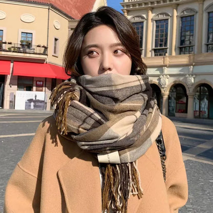 Women’s Winter Plaid Scarf Thick Warm Knit Shawl - Smarsty