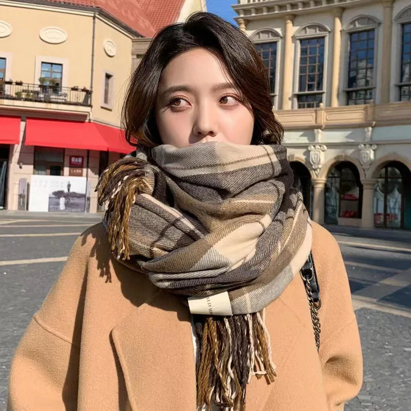 Women’s Winter Plaid Scarf Thick Warm Knit Shawl - Smarsty