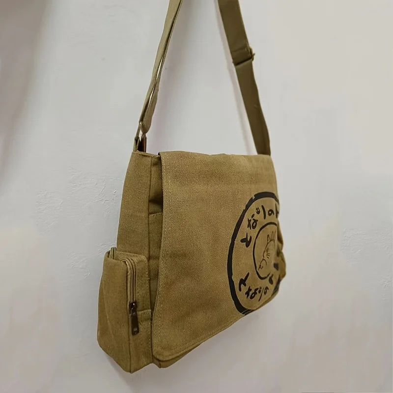 Vintage Cartoon Canvas Messenger Bag Women Large Capacity - Smarsty