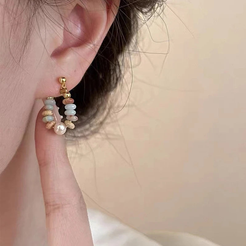 Pearl Pendant Earrings Beaded Natural Stone For Women - Smarsty