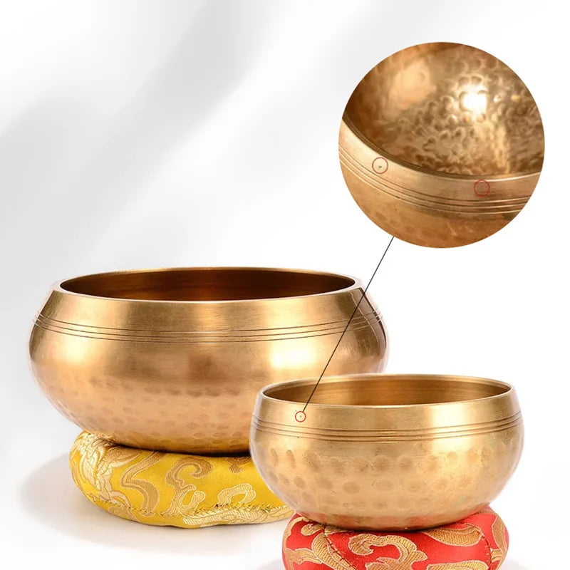 Tibetan Handmade Brass Singing Bowl, Yoga Meditation Bowl for Sound Healing Stress Relief, Buddha Mindfulness bowl Instrument - Smarsty