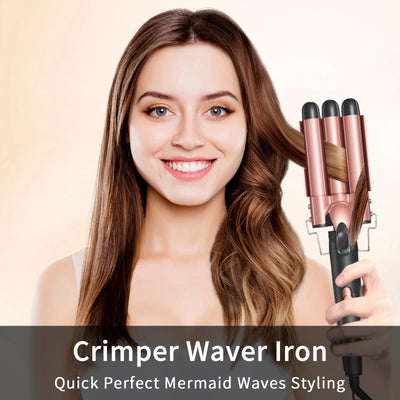 5-in-1 Hair Waver Curling Iron,3 Barrel Hair Crimper with Fast Heating Up - Smarsty
