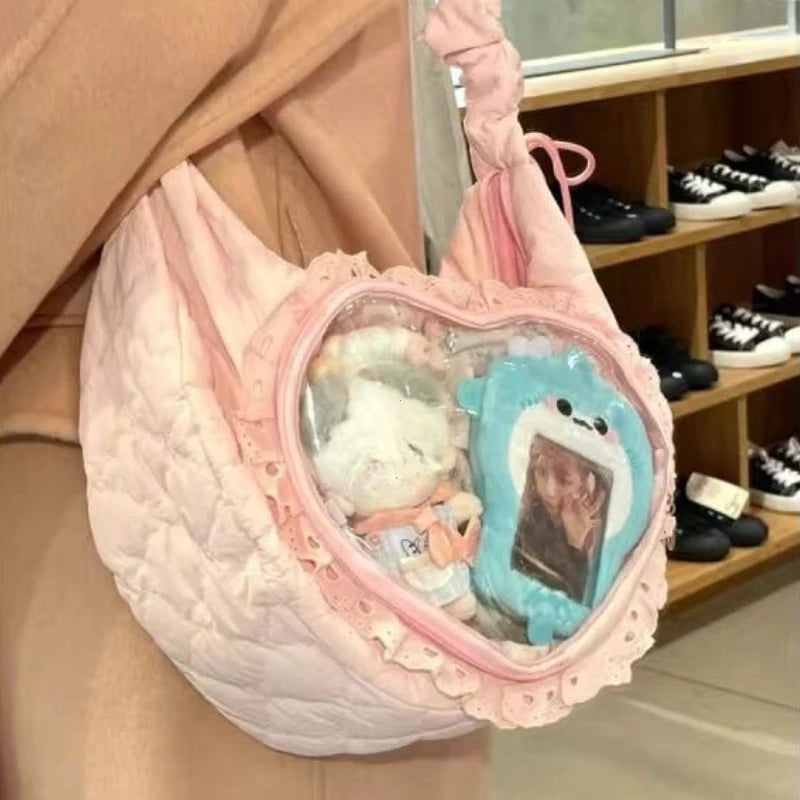 Pink Cute Womens Drawstring Shoulder Bag Lolita Style - Smarsty