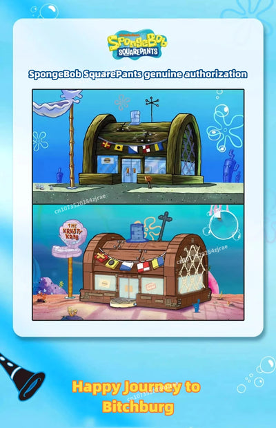 Spongebob building block cartoon Krusty Krab creative restaurant scene model Patrick Star assembly toy children's birthday gift by Smarsty