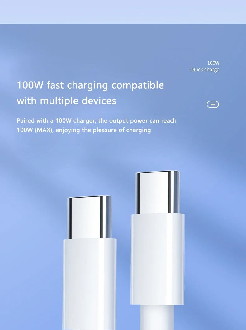 3PCS PD 100W USB C to USB Type C Cable Fast Charge Data Cable For Iphone 15 15Pro Huawei Samsung Xiaomi Data Line White 1M 2M - Smarsty