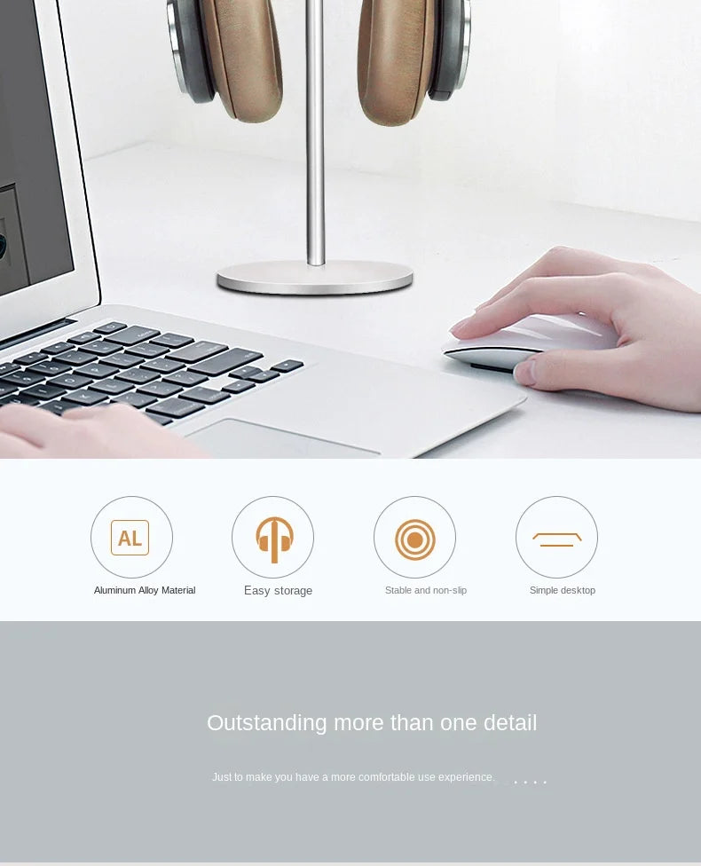 Curved Aluminum Headphone Stand with Sturdy Base - Smarsty