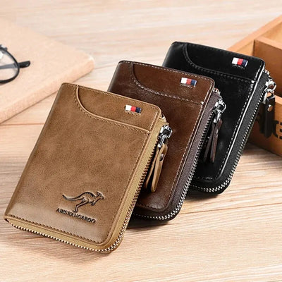 Mens Wallet Leather Business Card Holder Zipper Purse Luxury Wallets for Men RFID Protection Purses Carteira Masculina Luxury - Smarsty