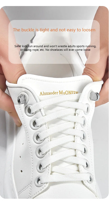 Flat Elastic Shoe Laces Sneakers No Tie Shoelaces for Shoes Tennis Quick Shoelace Clips Without Ties Shoe Accessories Kids Adult - Smarsty