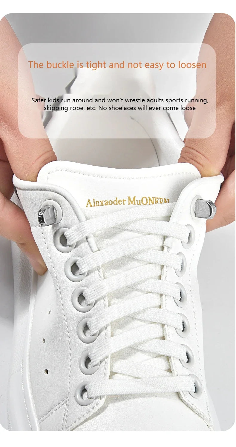 Flat Elastic Shoe Laces Sneakers No Tie Shoelaces for Shoes Tennis Quick Shoelace Clips Without Ties Shoe Accessories Kids Adult - Smarsty