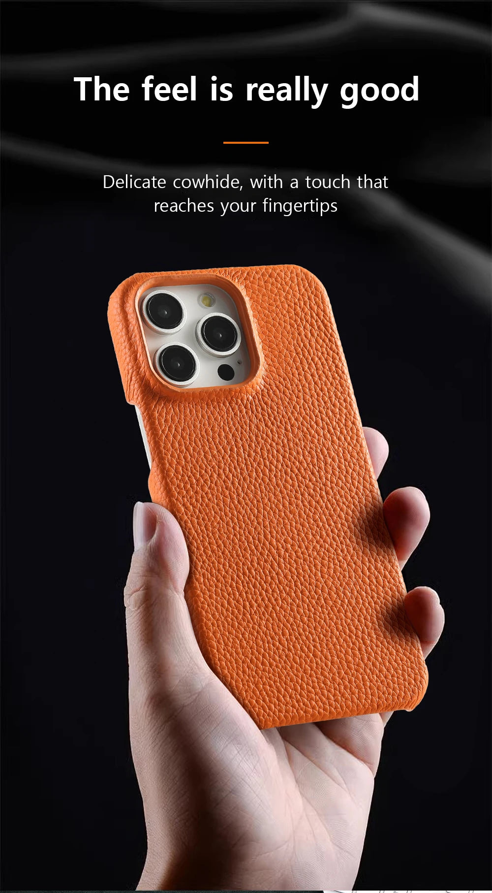 MagSafe Leather Case Natural Cowhide Lychee Finish Premium for iPhone 15, 16, 17 - Smarsty