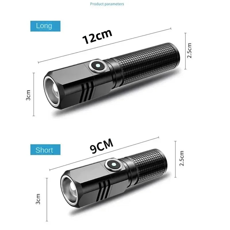 Mini Flashlight XHP50 LED USB C Rechargeable 16340 18650 Battery Flashlight 1500lm Powerful Torch Can Be Closed with One Click