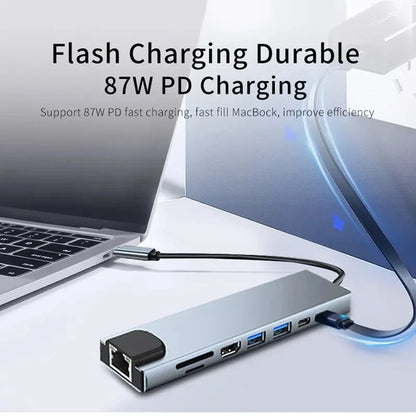 USB C Hub 4K HDMI Adapter FastCharge With RJ45 CardReader
