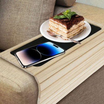 Couch Cup Holder Bamboo Wood Sofa Armrest Tray Foldable Sofa Cup Holder Anti-Slip Couch Arm Cup Holder Sofa Side Storage Tray by Smarsty