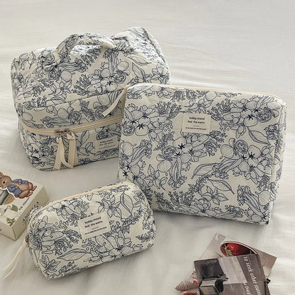 Wholesale Vintage Flower Women Cosmetic Bag Portable Zipper Makeup Travel Organizer Female Handbag Toiletry Quilting Pouch - Smarsty