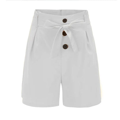 Y2K Solid Button Front Shorts Tie Waist Beach Summer High Waist Shorts Women's Clothing - Smarsty