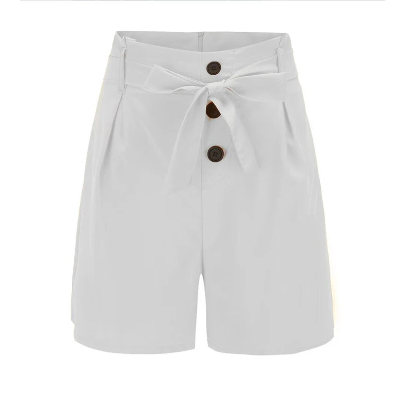 Y2K Solid Button Front Shorts Tie Waist Beach Summer High Waist Shorts Women's Clothing - Smarsty