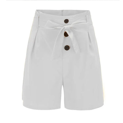 Y2K Solid Button Front Shorts Tie Waist Beach Summer High Waist Shorts Women's Clothing - Smarsty