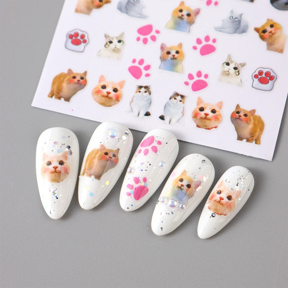 Cute 3D Cartoon Nail Art Stickers for Dogs and Cats - Smarsty