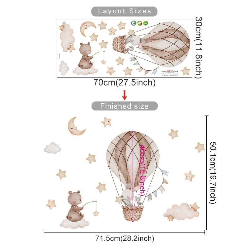 Cartoon Hot Air Balloon Animal Wall Stickers for Nursery - Smarsty