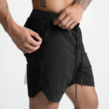 2024 New Men's Shorts Single-Layer Woven Quick Dry Solid Color Running Fitness Sports Casual American Fifth Pants Comfortable - Smarsty